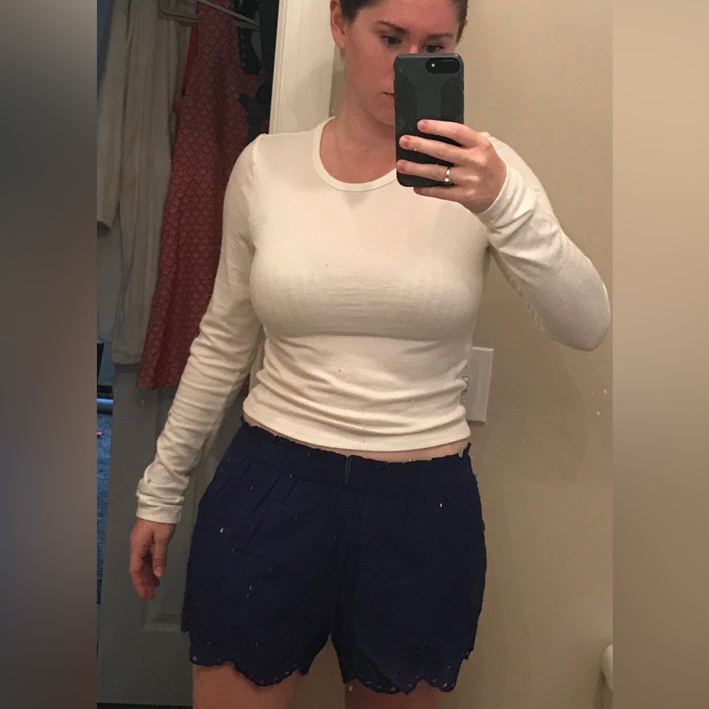 Gap Cropped White Crewneck Longsleeve Ribbed Tee - size L